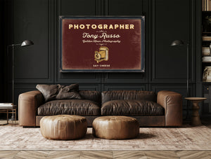 Personalized Photographer Sign, Say Cheese, Oxblood & Gold, image 17