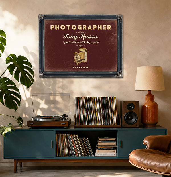 Personalized Photographer Sign, Say Cheese, Oxblood & Gold, image 20