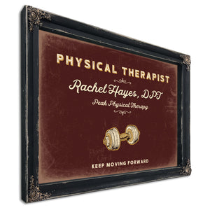 Personalized Physical Therapist Sign, Keep Moving Forward, Oxblood & Gold, image 1