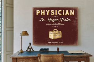 Personalized Physician Sign, The Doctor Is In, Oxblood & Gold, image 2
