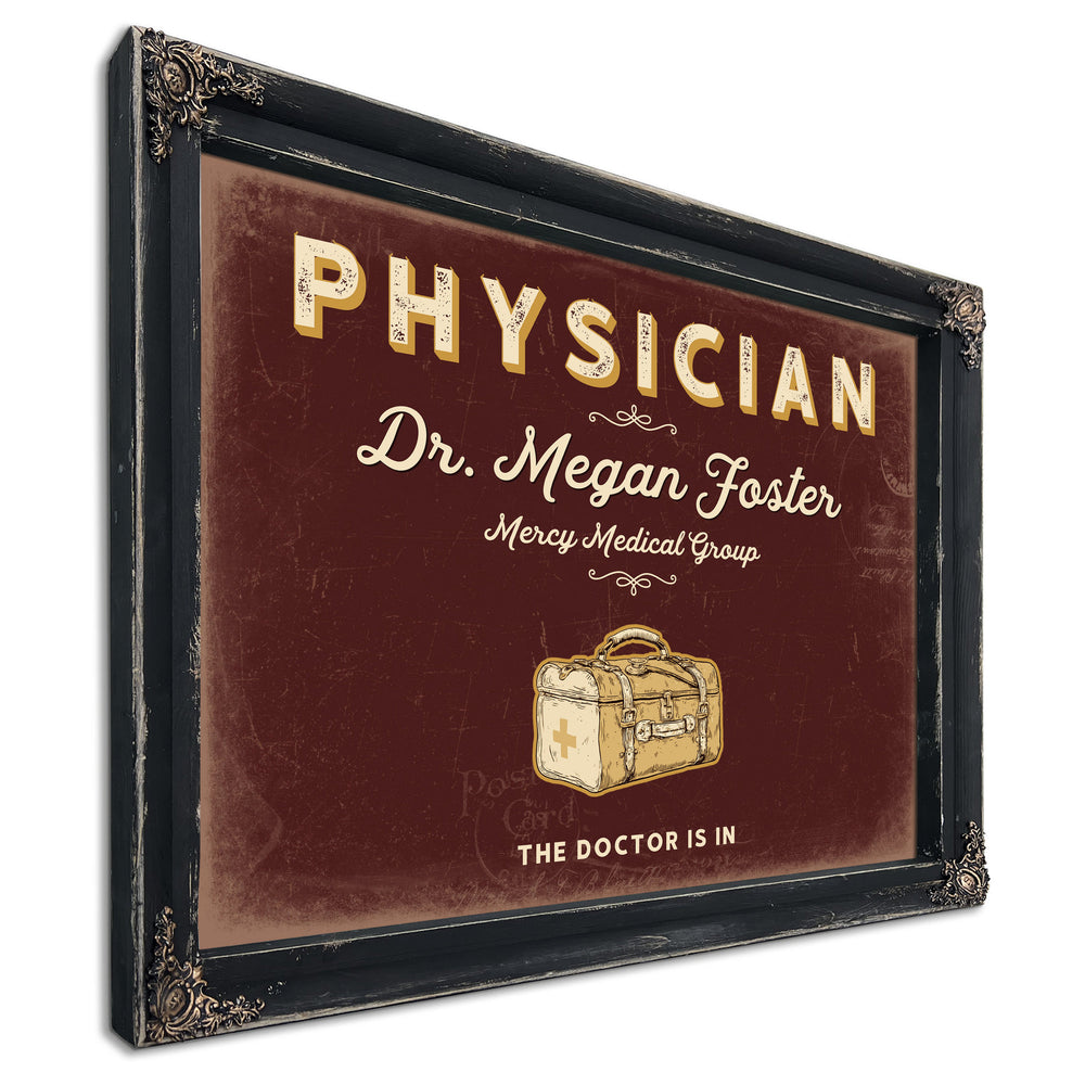 Personalized Physician Sign, The Doctor Is In, Oxblood & Gold, image 1