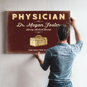 Personalized Physician Sign, The Doctor Is In, Oxblood & Gold, image 9