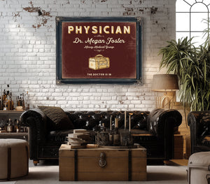 Personalized Physician Sign, The Doctor Is In, Oxblood & Gold, image 18