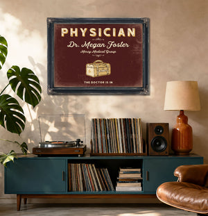 Personalized Physician Sign, The Doctor Is In, Oxblood & Gold, image 20