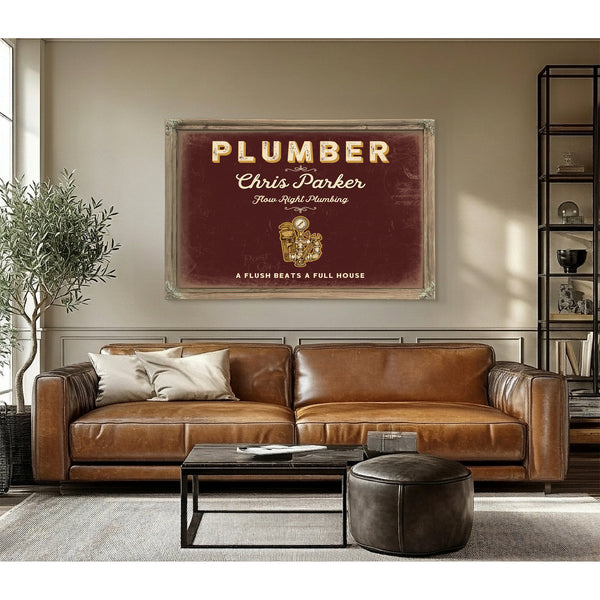 Personalized Plumber Sign, A Flush Beats a Full House, Oxblood & Gold, image 3