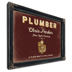 Personalized Plumber Sign, A Flush Beats a Full House, Oxblood & Gold, image 1