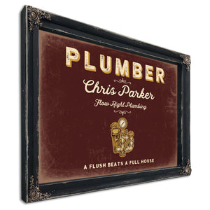 Personalized Plumber Sign, A Flush Beats a Full House, Oxblood & Gold, image 1