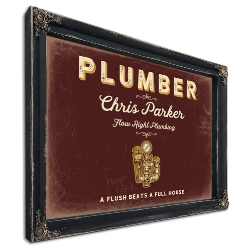 Personalized Plumber Sign, A Flush Beats a Full House, Oxblood & Gold, image 1