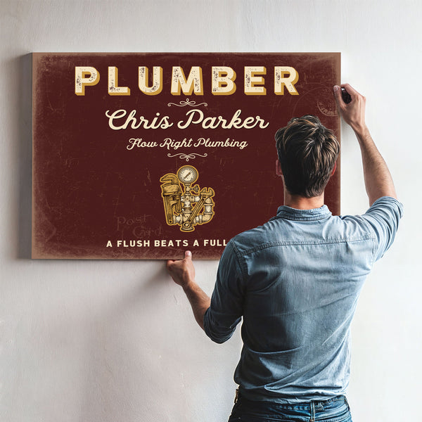 Personalized Plumber Sign, A Flush Beats a Full House, Oxblood & Gold, image 9
