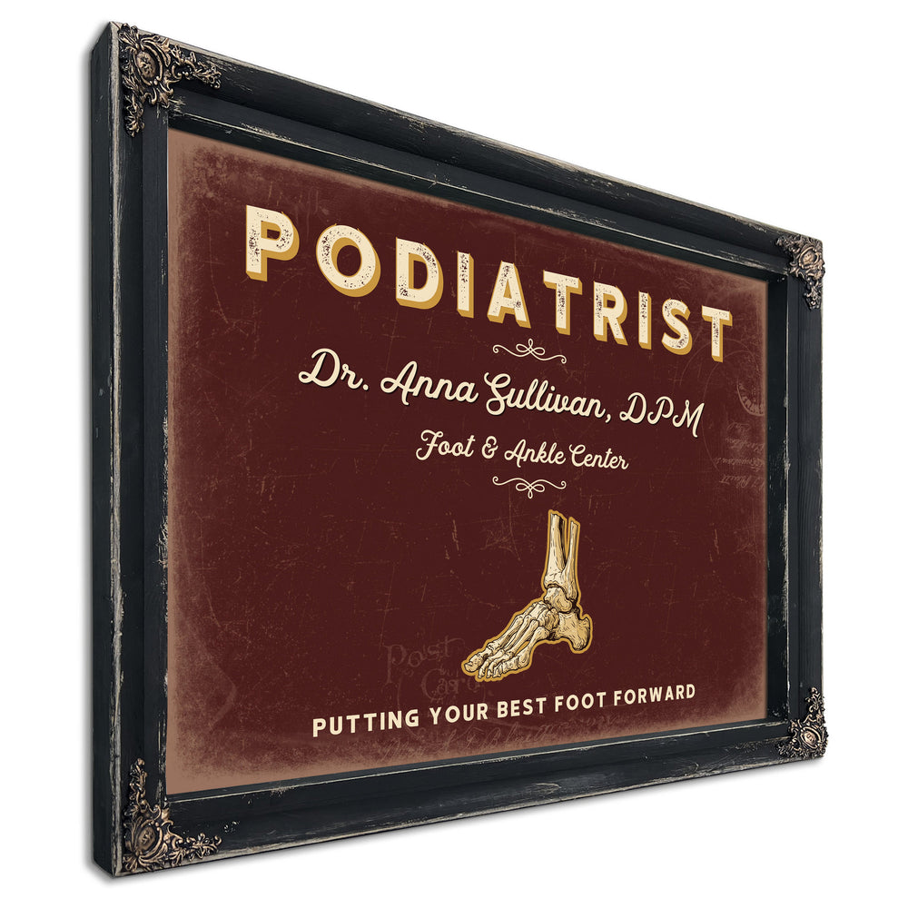 Personalized Podiatrist Sign, Putting Your Best Foot Forward, Oxblood & Gold, image 1
