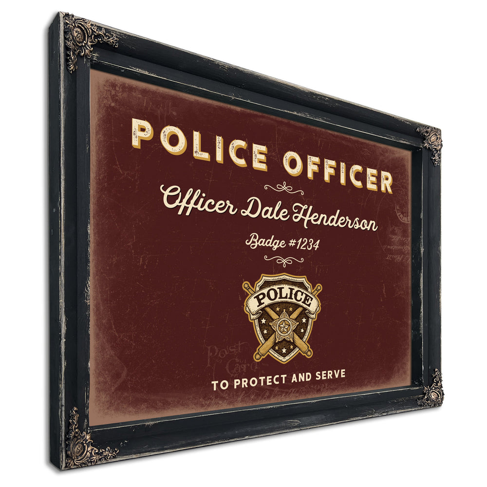 Personalized Police Officer Sign, To Protect and Serve, Oxblood & Gold, image 1