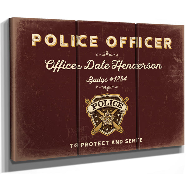 Personalized Police Officer Sign, To Protect and Serve, Oxblood & Gold, image 14