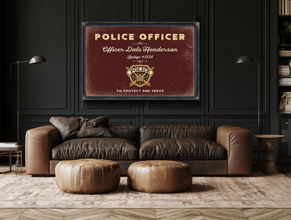 Personalized Police Officer Sign, To Protect and Serve, Oxblood & Gold, image 17
