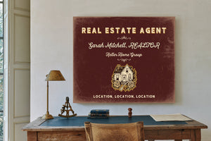 Personalized Real Estate Agent Sign, Location, Location, Location, Oxblood & Gold, image 2