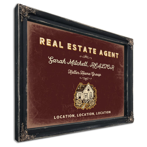 Personalized Real Estate Agent Sign, Location, Location, Location, Oxblood & Gold, image 1