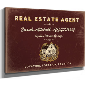 Personalized Real Estate Agent Sign, Location, Location, Location, Oxblood & Gold, image 8