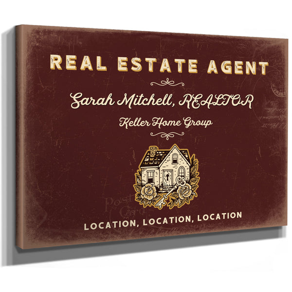 Personalized Real Estate Agent Sign, Location, Location, Location, Oxblood & Gold, image 8