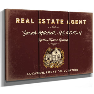 Personalized Real Estate Agent Sign, Location, Location, Location, Oxblood & Gold, image 14