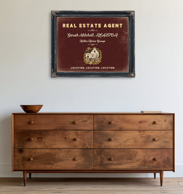 Personalized Real Estate Agent Sign, Location, Location, Location, Oxblood & Gold, image 19