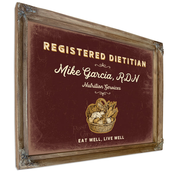 Personalized Registered Dietitian Sign, Eat Well, Live Well, Oxblood & Gold, image 6