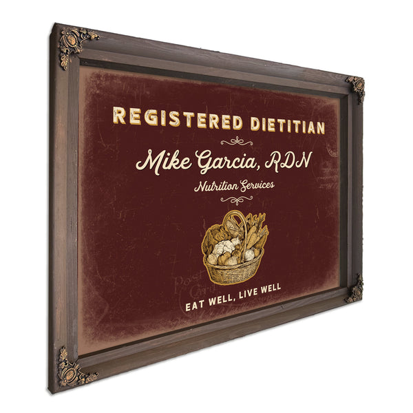 Personalized Registered Dietitian Sign, Eat Well, Live Well, Oxblood & Gold, image 7