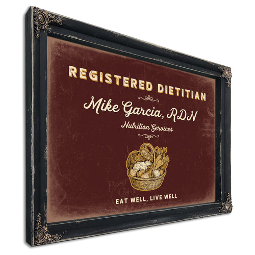 Personalized Registered Dietitian Sign, Eat Well, Live Well, Oxblood & Gold, image 1