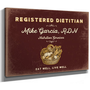 Personalized Registered Dietitian Sign, Eat Well, Live Well, Oxblood & Gold, image 8