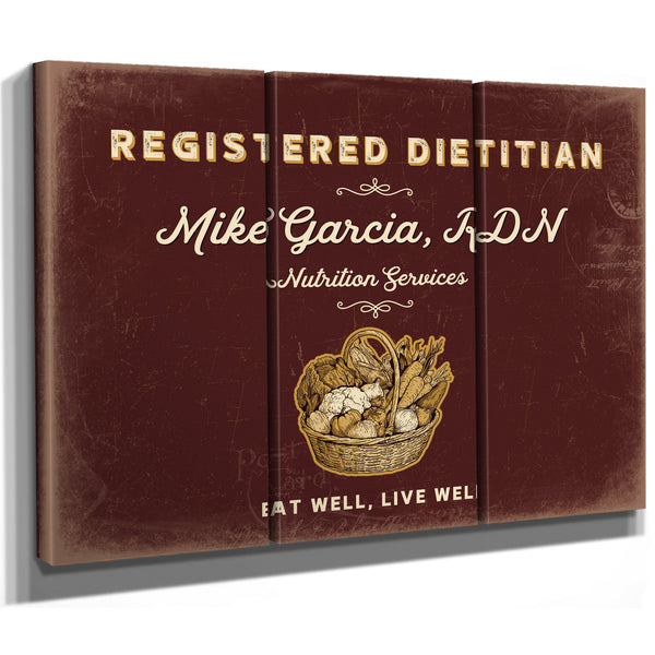 Personalized Registered Dietitian Sign, Eat Well, Live Well, Oxblood & Gold, image 14