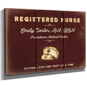 Personalized Registered Nurse Sign, Saving Lives One Shift at a Time, Oxblood & Gold, image 14