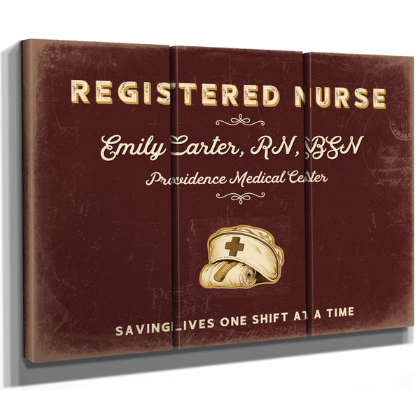 Personalized Registered Nurse Sign, Saving Lives One Shift at a Time, Oxblood & Gold, image 14