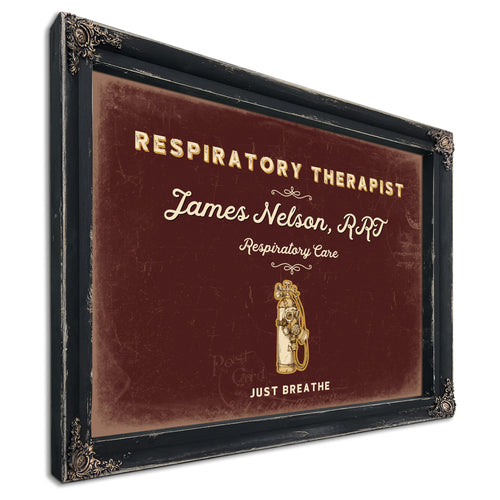 Personalized Respiratory Therapist Sign, Just Breathe, Oxblood & Gold, image 1