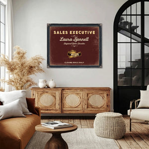Personalized Sales Executive Sign, Closing Deals Daily, Oxblood & Gold, image 4