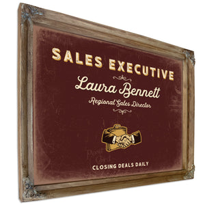 Personalized Sales Executive Sign, Closing Deals Daily, Oxblood & Gold, image 6