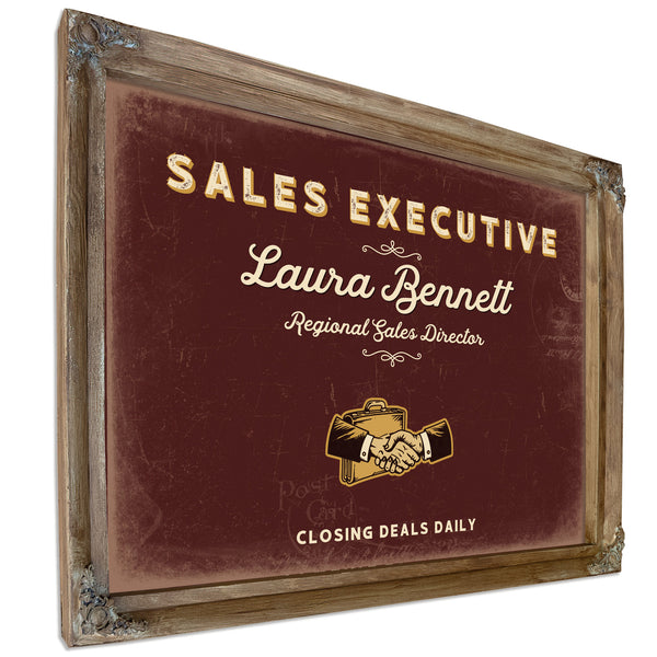 Personalized Sales Executive Sign, Closing Deals Daily, Oxblood & Gold, image 6