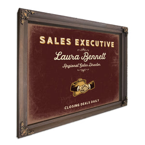 Personalized Sales Executive Sign, Closing Deals Daily, Oxblood & Gold, image 7