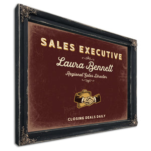 Personalized Sales Executive Sign, Closing Deals Daily, Oxblood & Gold, image 1