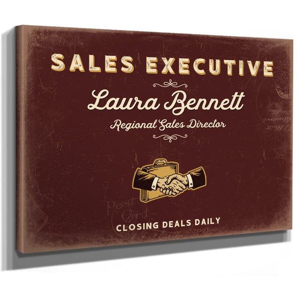 Personalized Sales Executive Sign, Closing Deals Daily, Oxblood & Gold, image 8