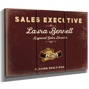 Personalized Sales Executive Sign, Closing Deals Daily, Oxblood & Gold, image 14