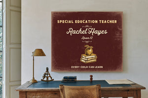 Personalized Special Education Teacher Sign, Every Child Can Learn, Oxblood & Gold, image 2