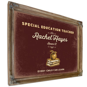 Personalized Special Education Teacher Sign, Every Child Can Learn, Oxblood & Gold, image 6