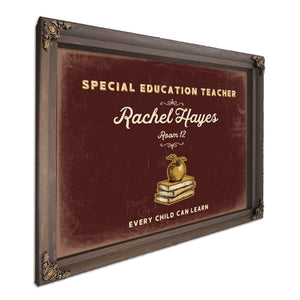 Personalized Special Education Teacher Sign, Every Child Can Learn, Oxblood & Gold, image 7