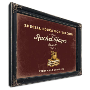 Personalized Special Education Teacher Sign, Every Child Can Learn, Oxblood & Gold, image 1