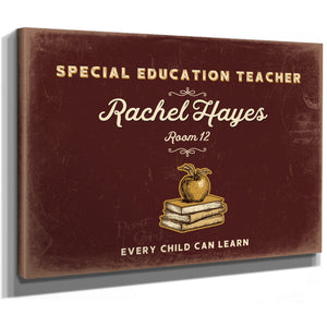 Personalized Special Education Teacher Sign, Every Child Can Learn, Oxblood & Gold, image 8
