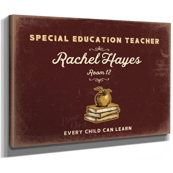 Personalized Special Education Teacher Sign, Every Child Can Learn, Oxblood & Gold, image 8