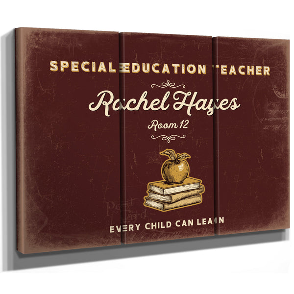 Personalized Special Education Teacher Sign, Every Child Can Learn, Oxblood & Gold, image 14