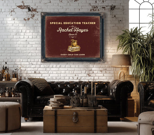 Personalized Special Education Teacher Sign, Every Child Can Learn, Oxblood & Gold, image 18