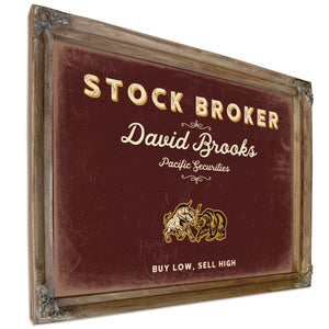 Personalized Stock Broker Sign, Buy Low, Sell High, Oxblood & Gold, image 6