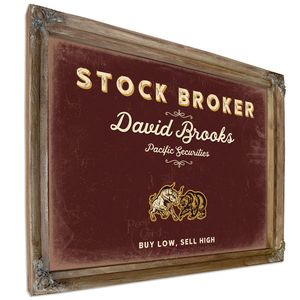 Personalized Stock Broker Sign, Buy Low, Sell High, Oxblood & Gold, image 6