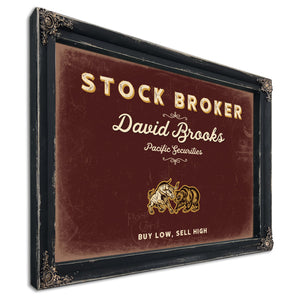 Personalized Stock Broker Sign, Buy Low, Sell High, Oxblood & Gold, image 1