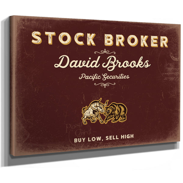 Personalized Stock Broker Sign, Buy Low, Sell High, Oxblood & Gold, image 8